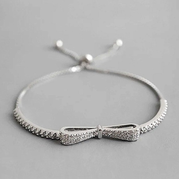 Silver Bracelet, Bow Tie Bracelet, Bowknot Bracelet, Cubic Zirconia, Anniversary - Picture 16 of 16